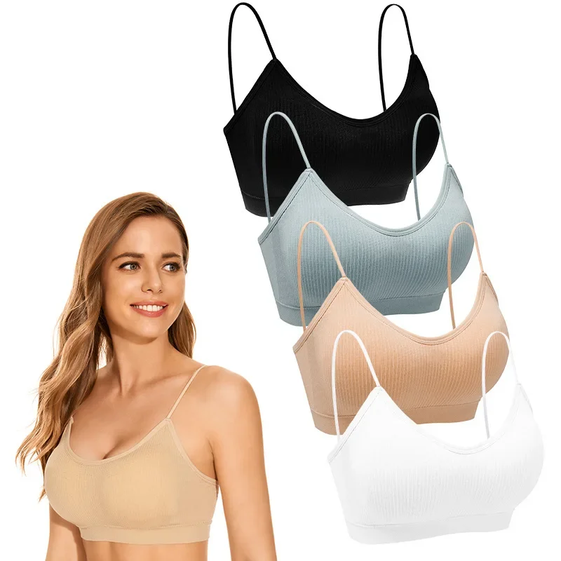 

2Pieces Spaghetti Straps Seamless Bra Women Fitness Gym Sport Crop Top Yoga Brassiere Female Sexy Breathable Padded Bralettes