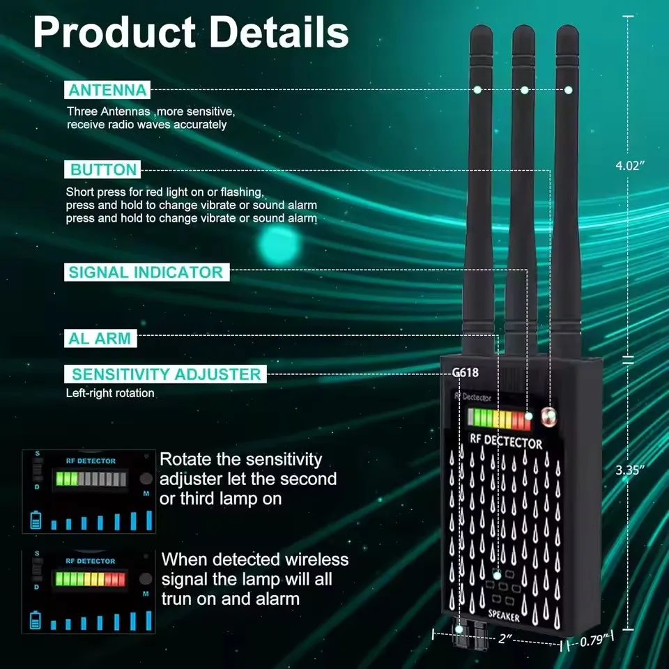 Anti Spy Hidden Camera RF Detector bug Finder GPS Tracker 4G 5G Mobile Signal WiFi bluetooth Scanner Find Out Spy Gadgets Detect