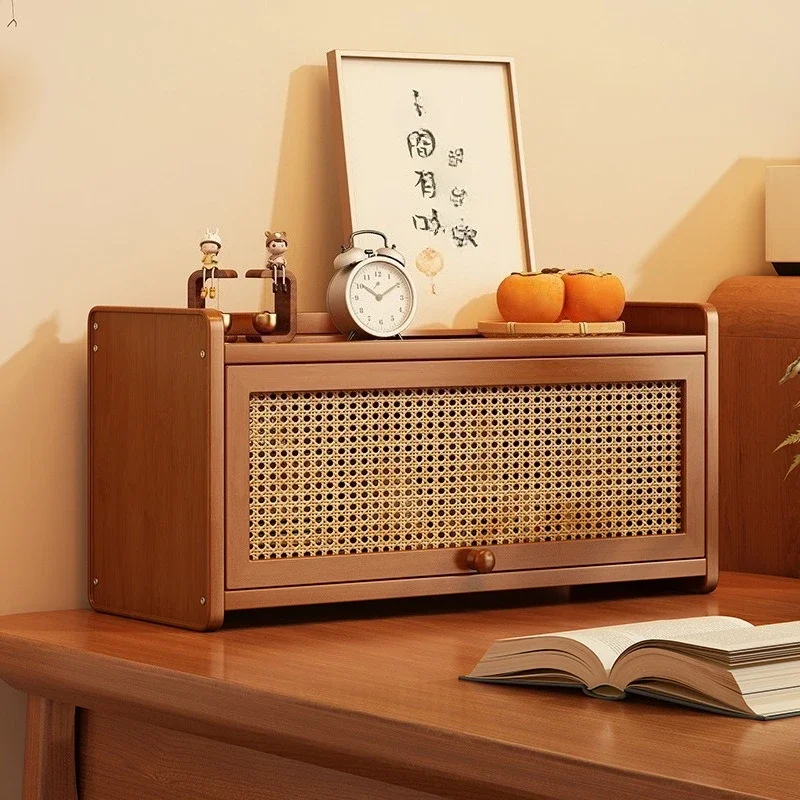Stable Desktop shelf imitation rattan woven multi-functional finishing floor locker multi-layer flap storage cabinet