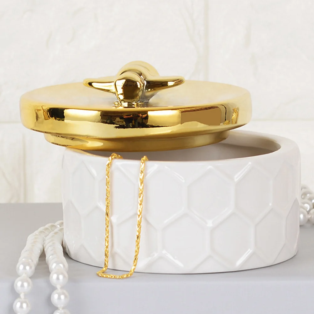 

Ceramic Jewelry Box with Bee Lid Decorative Trinket Storage Container Jewelry Organizer Holder for Vanity Bedroom Living Room