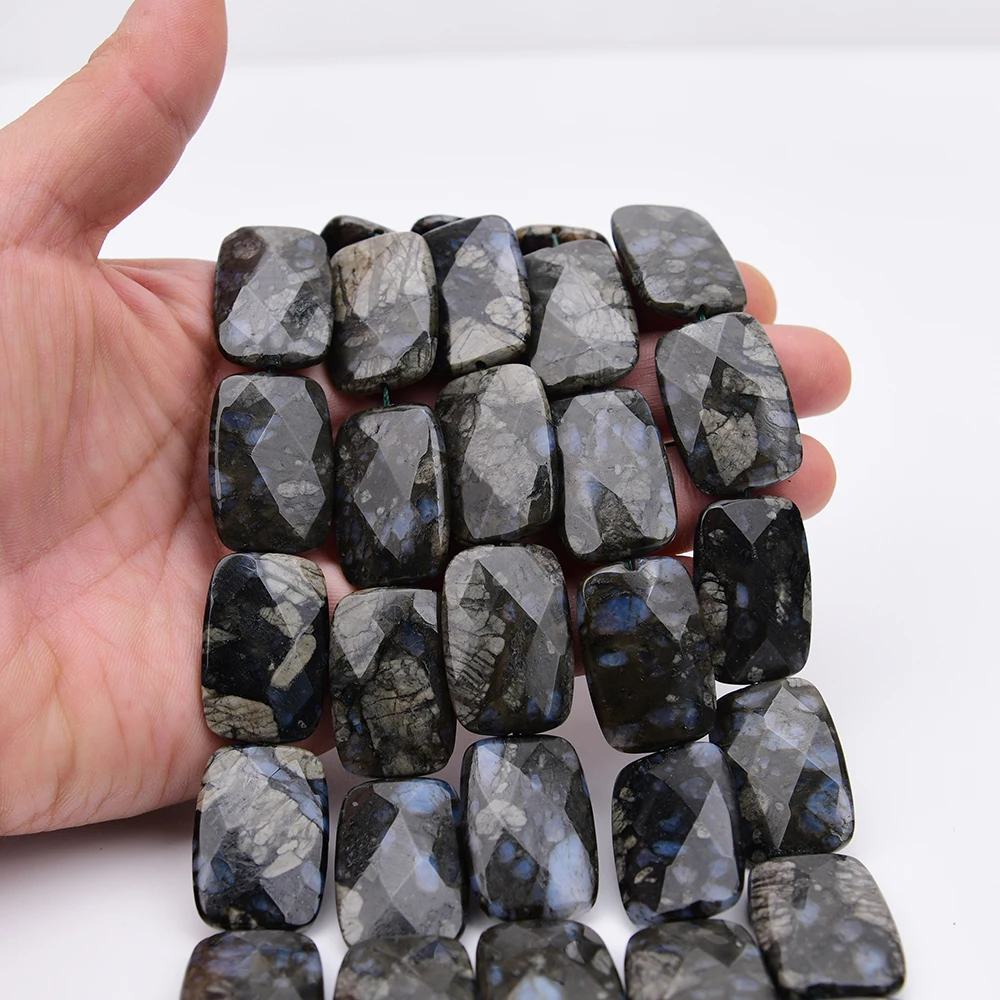 APDGG 20x30mm Natural Mix Color Gray Opal Jasper Stone Rectangle Slice Loose Pendant Beads 15.5'' Strand