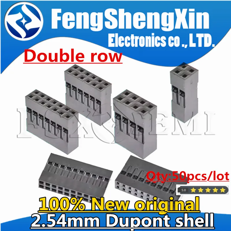 50pcs double row Dupont Plastic Shell 2x 1/2/3/4/5/6/7/8/9/10 P Dupont wire plug 2.54mm Dupont Connector Dupont terminal