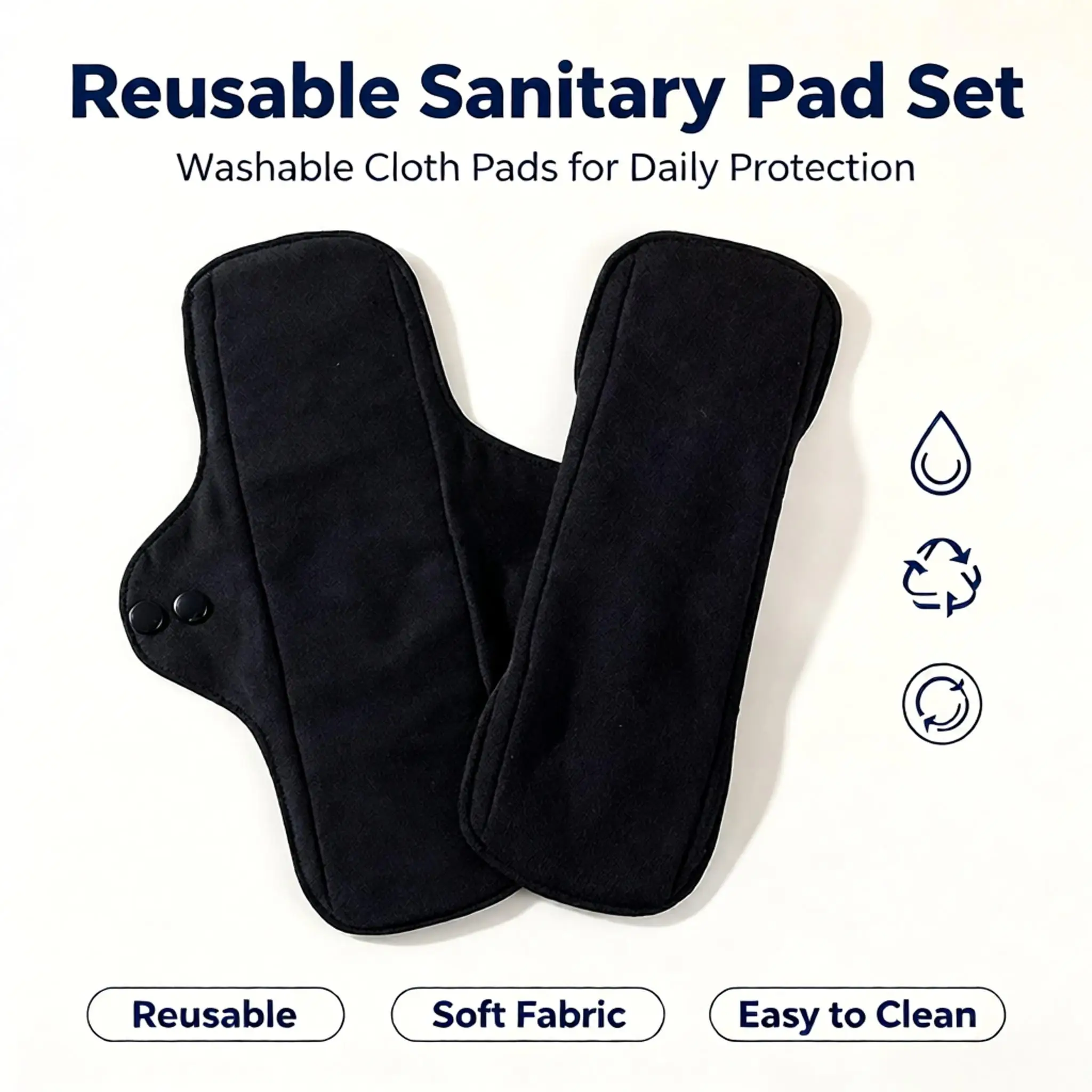 5Pcs Black Reusable Washable Sanitary Pads Set 4‑Layer Pure Cotton Super Absorbent Menstrual Pads For Women Incontinence Care
