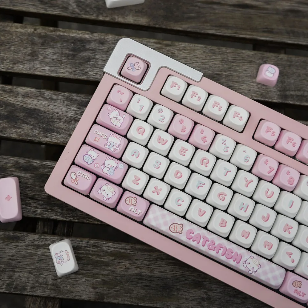 

140 Keys, Cat Pink, Keycaps, Sublimation PBT MOA Keycaps for Gateron Cherry MX Switch Mechanical Keyboard