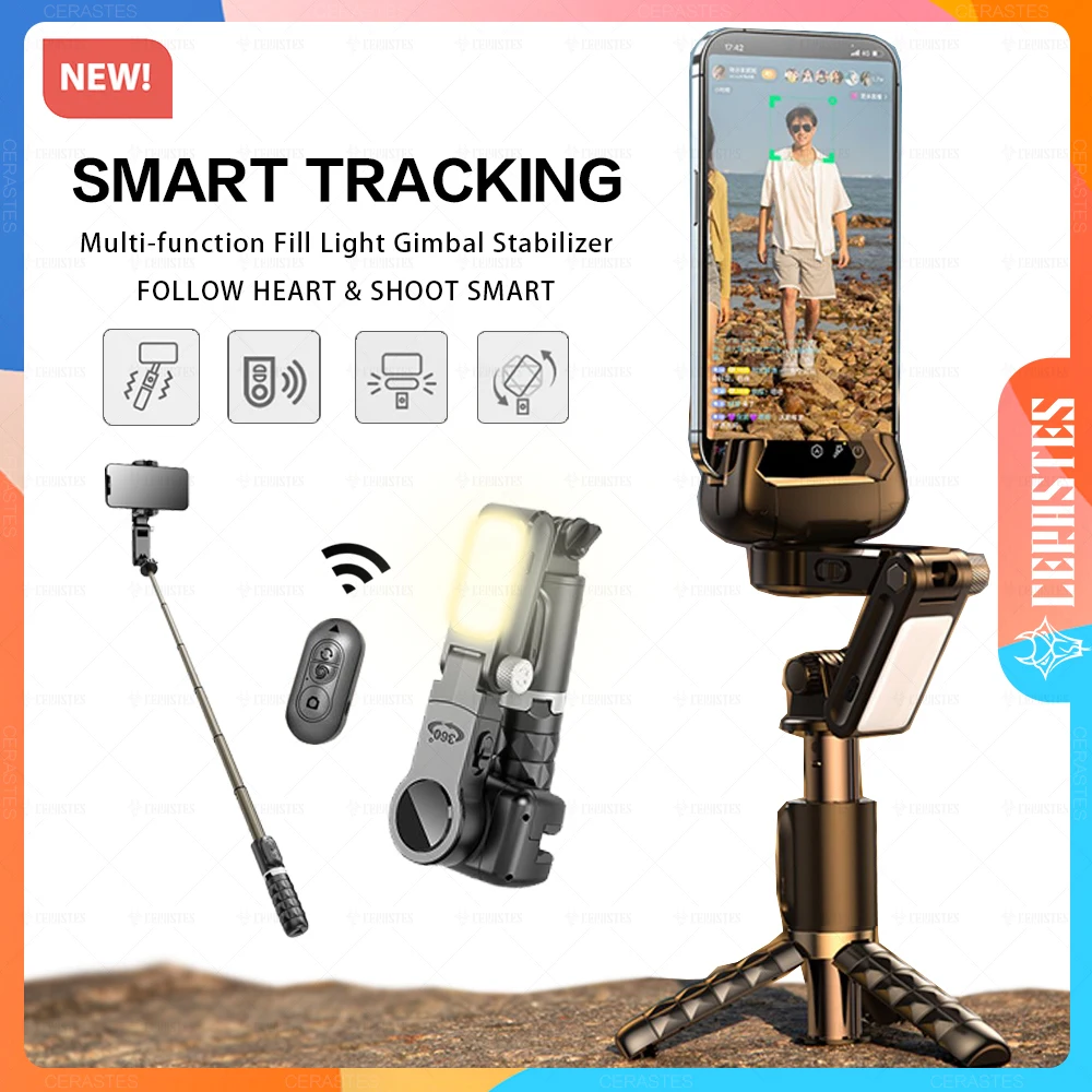 

Desktop Following the shooting Mode Gimbal Stabilizer Selfie Stick Tripod with Fill Light for iPhone Cell Phone Smartphone