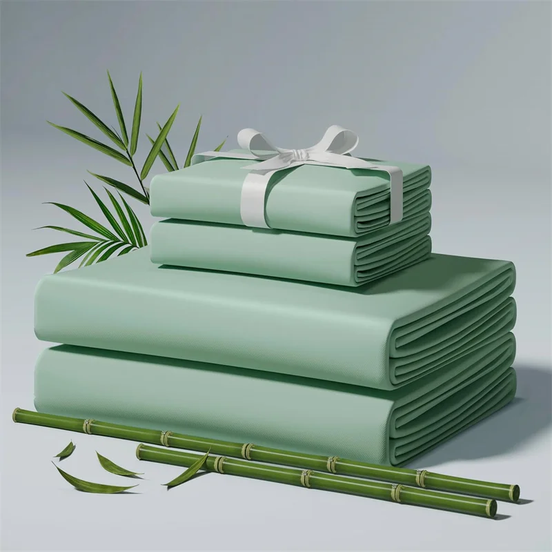 100% Organic Bamboo Bed Sheet Set 4/6 Pieces Silky Bedding Sets Hotel Luxuriously Soft Fitted Sheet Flat Sheet Pillowcase Solid