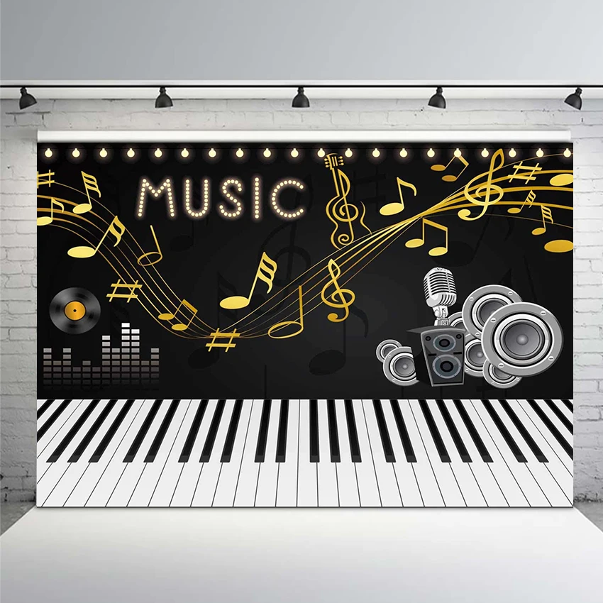 Music Backdrop Piano Party Black and White Keys Theme Symbols Birthday Background  YouTube Photography Backdrop Photo Booth