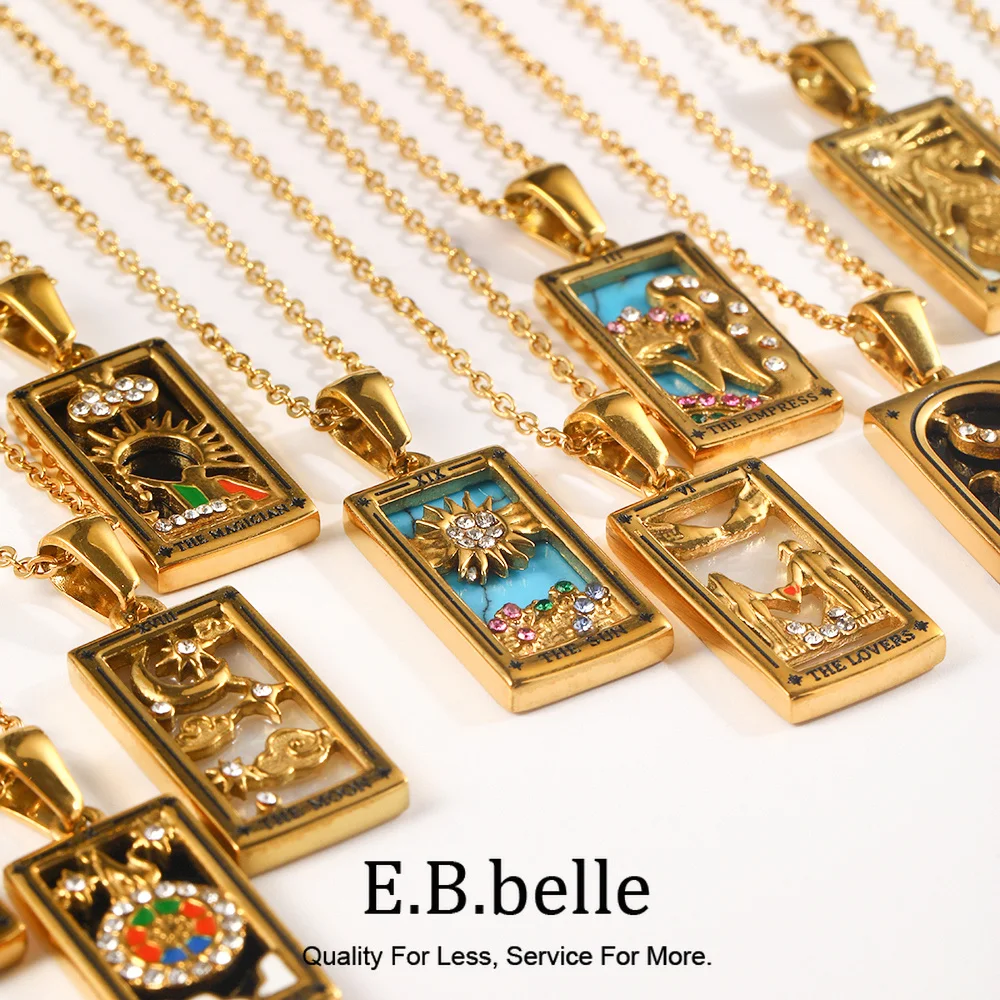 E.B.belle Original nuevo Tarot Queen Lover mago Luna collar sin deslustre joyería de acero inoxidable 18K decoración chapada en oro