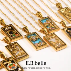 E.B. Belle-Tarot Queen Lover Magician Moon Necklace, Tarnish Free Stainless Steel Jewelry, 18K Decoração Banhado a Ouro, Original, Novo