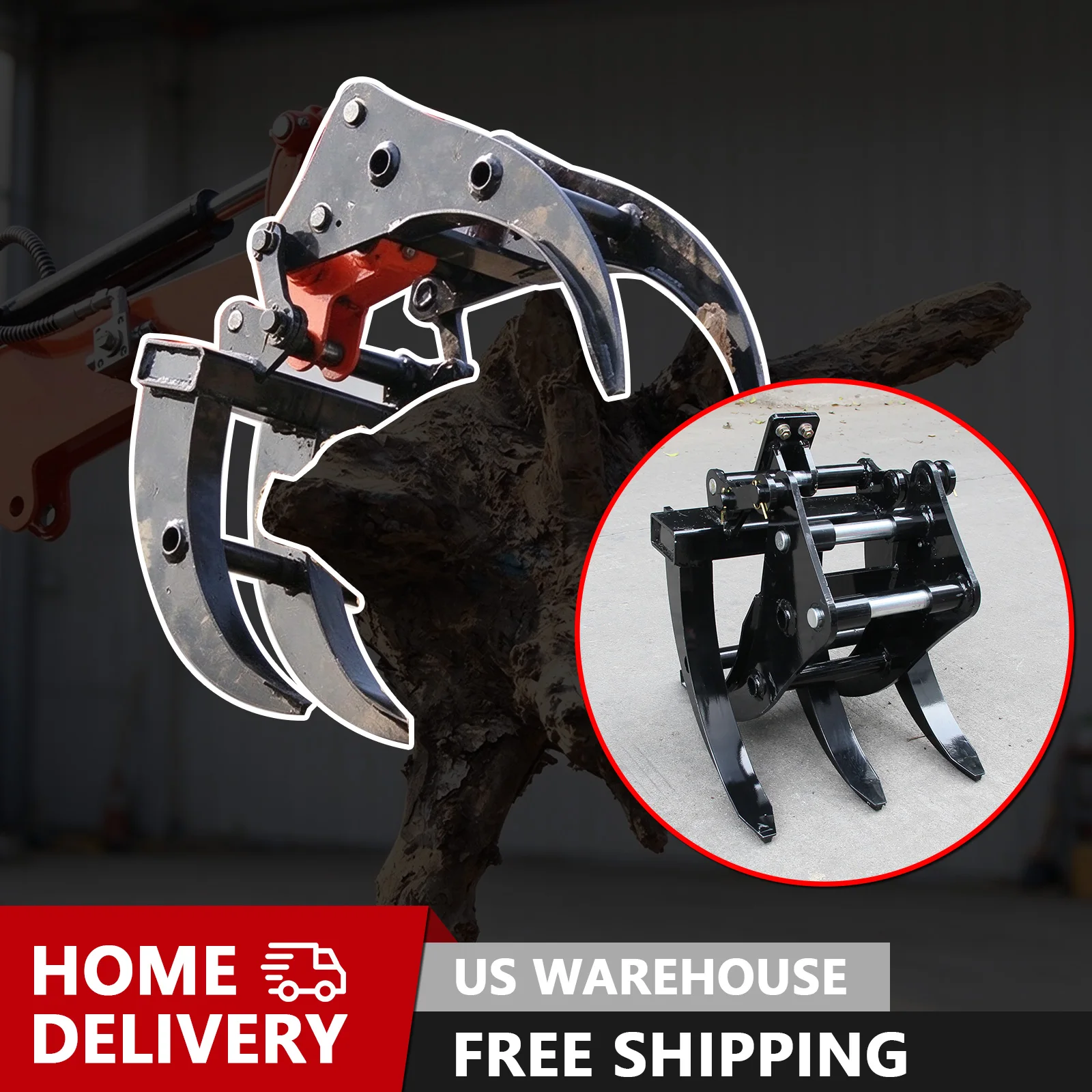 Mini Excavator Grapple Attachment, Heavy Duty Log Brush Grabber for 0.8-2 Ton Free Shipping US Stock