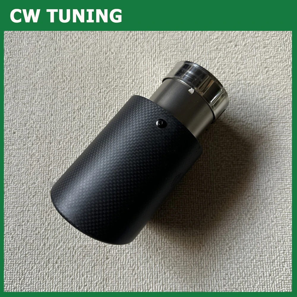1PCS Car Exhaust Tail Pipe Curly Matt Carbon Fiber Sandblasting Stainless Steel Straight Flange Muffler Tip With RE LG