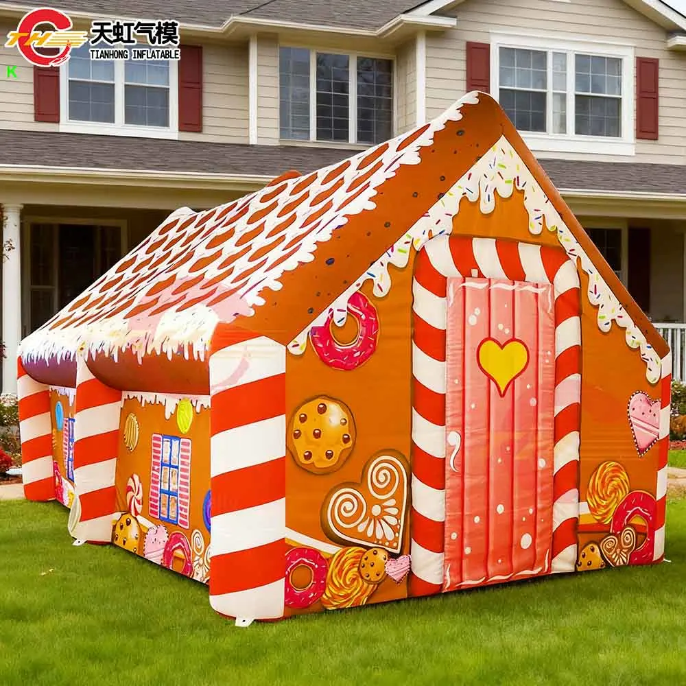 Transporte rápido 2025 casa de decoração inflável de natal barraca inflável de casa de natal com ventilador