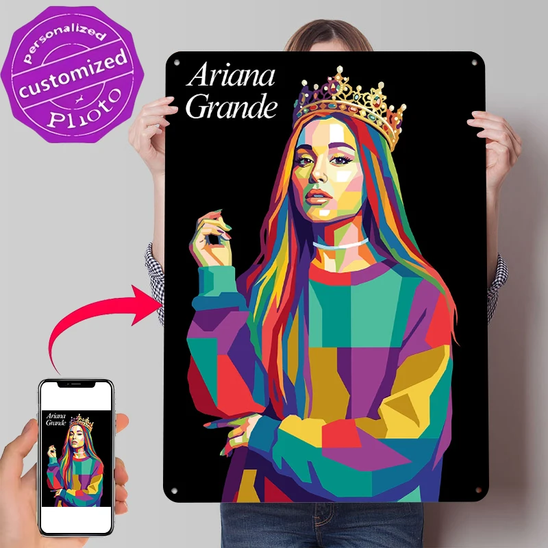 Ariana Grande Pop-Art-Porträt Blechposter Individualisierte Wandkunst Retro Vintage Metallschilder für Fan-Zimmer Heim-Dekoration Wand-Deko