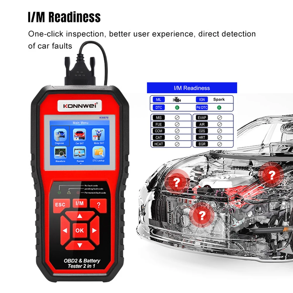 2024 Best Car Diagnostic Tool & Car Battery Tester Code Reader OBD2 Scanner KW870 OBD II EOBD Scanner for All Cars After 1996