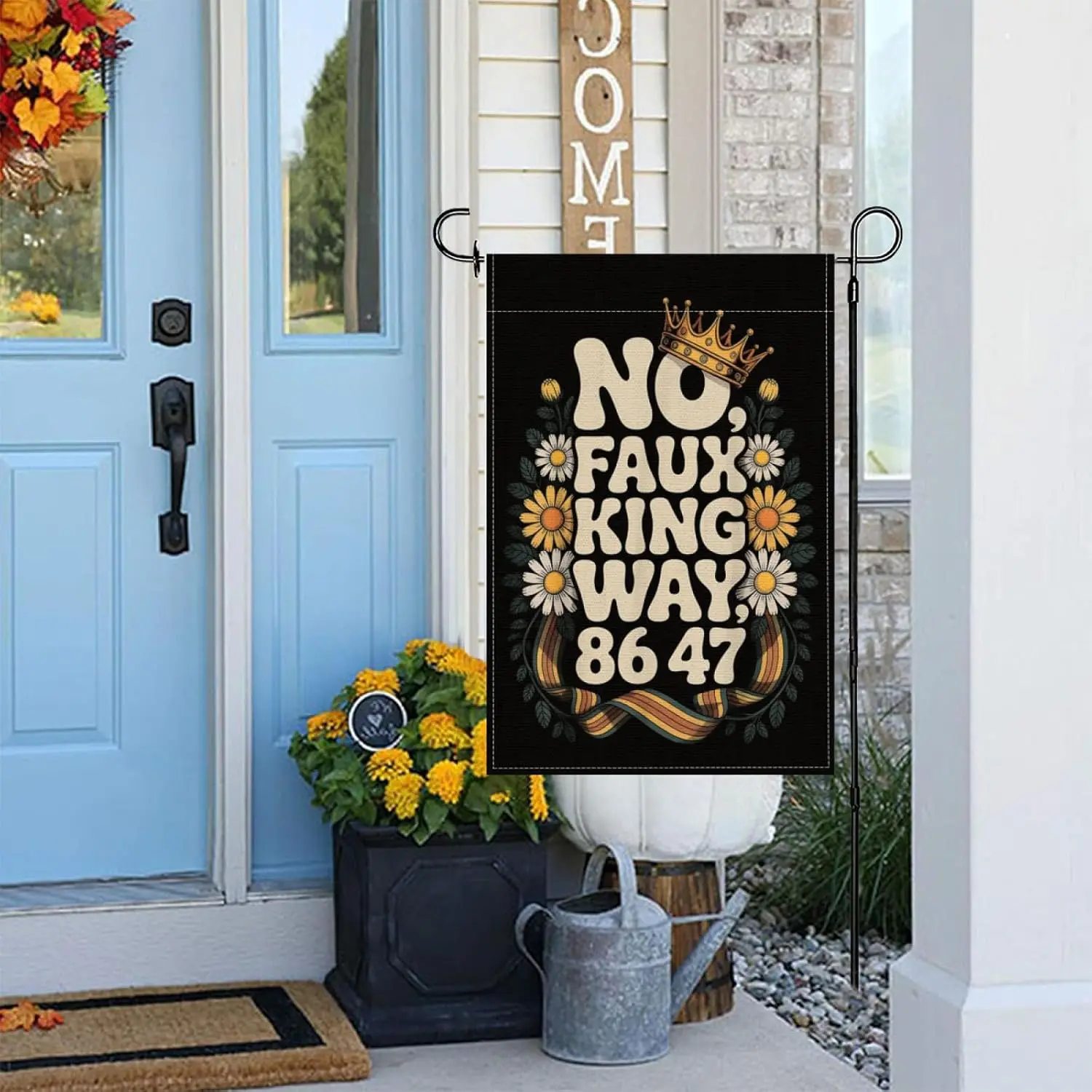 أعلام No Faux King Way 86 47 ياردة للديكور، أعلام حديقة مقاس 12 × 18 بوصة، نسيج مزدوج الجوانب لغرفة النوم والمكتب والأماكن الداخلية والخارجية KZA