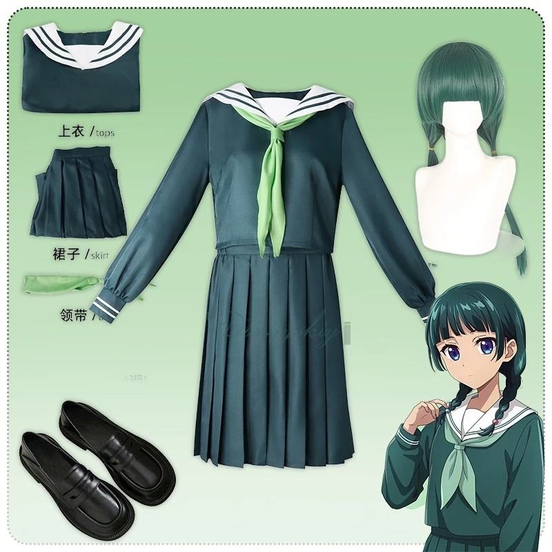 

Anime The Apothecary Diaries Maomao Cosplay コスプレ JK Uniform Green Japanese School Uniform Dress Shoe Tie Wig For Halloween