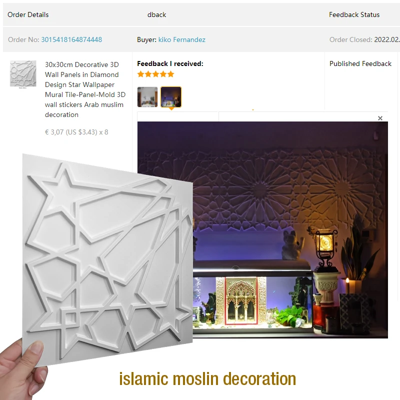 30x30cm Arab islamic muslim star moon decor Relief Art  3D Wall Panel non-adhesive 3D wall stickers Living Room Home Decor wall