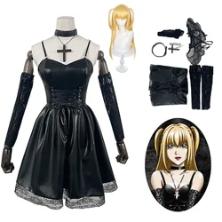 Death Note Cosplay Costume Misa Amane Imitation Leather Sexy Dress +gloves+stockings+necklace Uniform Outfit Cosplay Costume