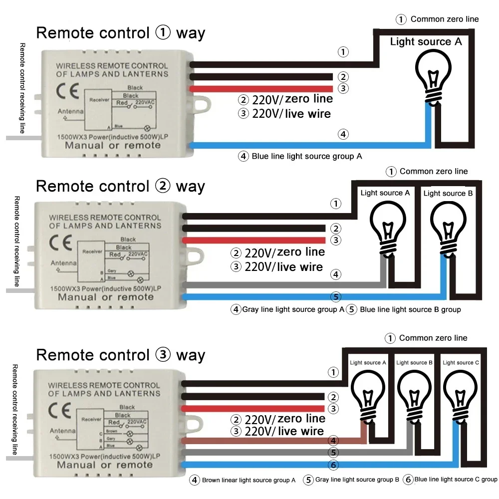 QIACHIP-interruptor de luz con Control remoto inalámbrico, transmisor receptor de 220V, encendido/apagado Digital, 1/2/3 vías, lámpara con Control