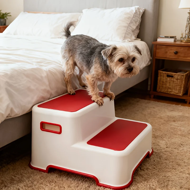 

Двухуровневая пластиковая лестница-пандус для собак и домашних животных, нескользящая, портативная, для путешествий, ступеньки для щенков, лестница для дивана, подарки