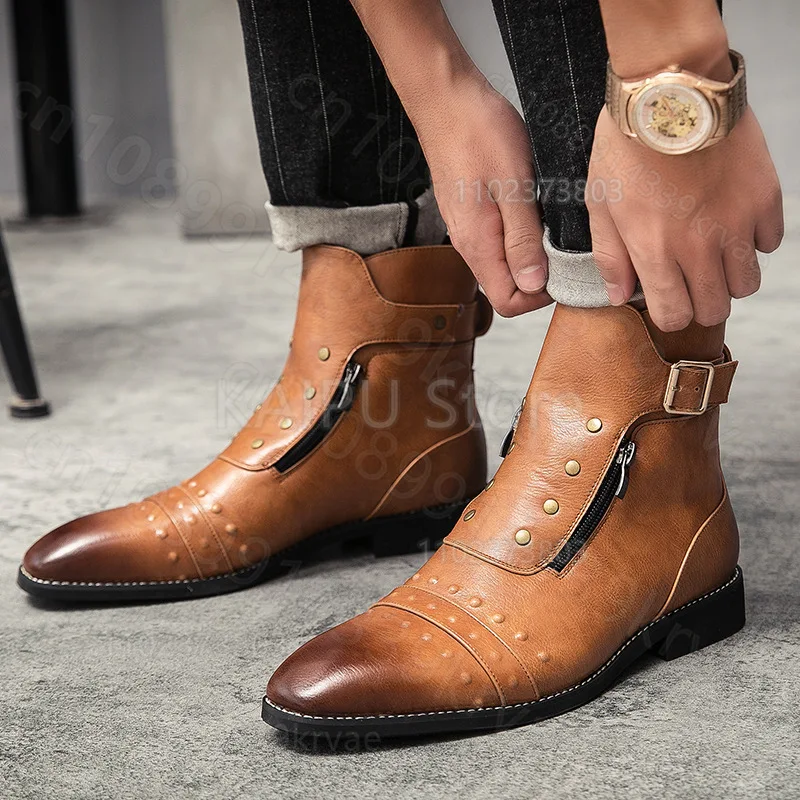 Men's boots autumn new men's 46 British style pointed casual single shoes retro high-top men's shoes botas motocross
