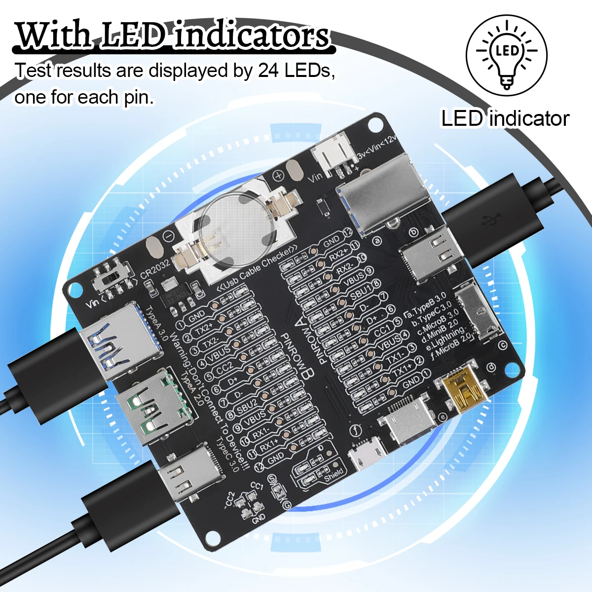 PCB Data Line Test Board Tool For Usb Line With Short Circuit On-Off Switch And Led Indicators Without Shell