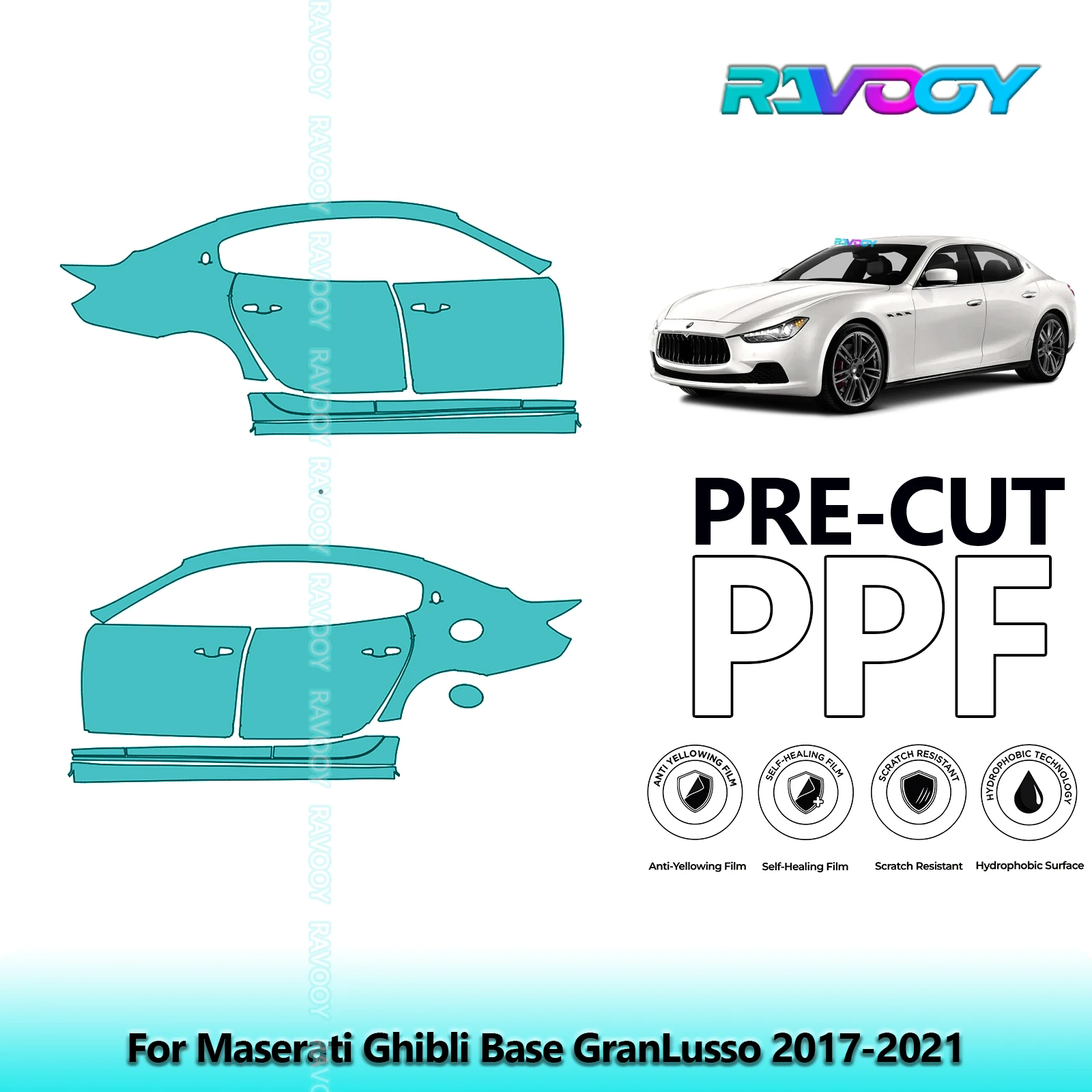 

For Maserati Ghibli Base GranLusso 2017-2021 8.5mil Clear Matte Pre-Cut PPF Door & A/B Pillar Kit TPU Paint Protection Film Set