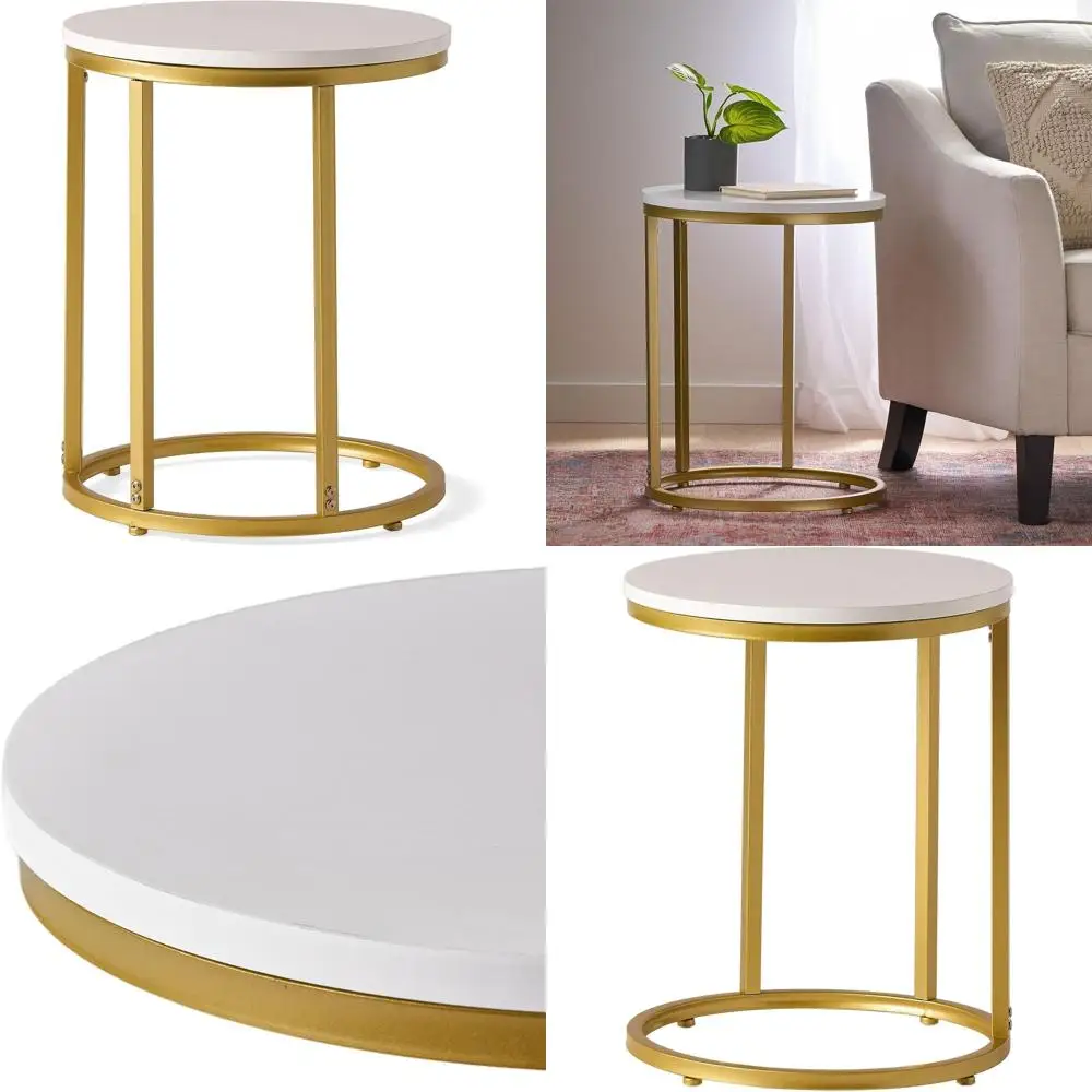 

Gold and White C-Shaped Iron End Table with Faux Wood Finish