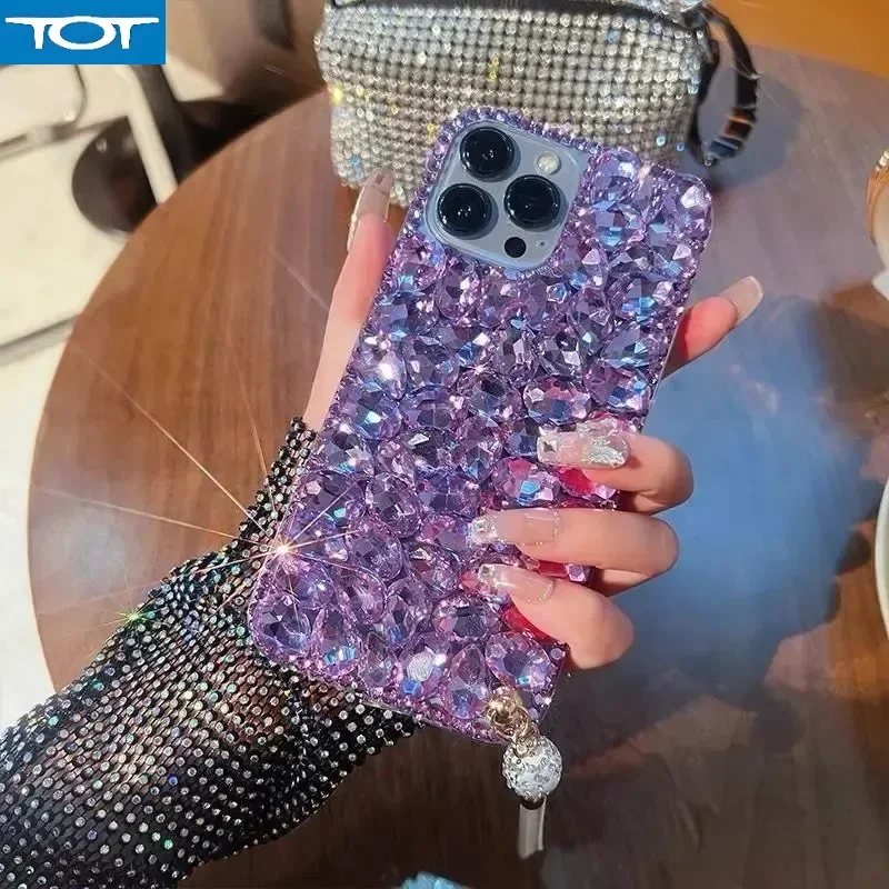 

Luxury Bling Bling Water Diamond Cell Phone Case for Samsung, A50, A70S, A22, 5G, A52, A71, 4G, A51, A72, A73, A53, A33, Purple