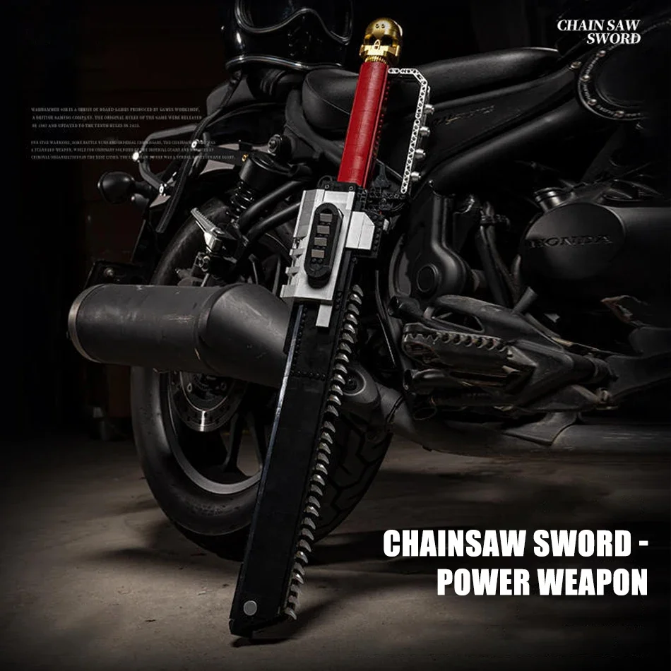 Bloques de construcción de espada de cadena eléctrica MOC de película, 1818 Uds., conexión de motosierra, armas de potencia, bloques de modelismo, juguetes creativos para montar, regalo