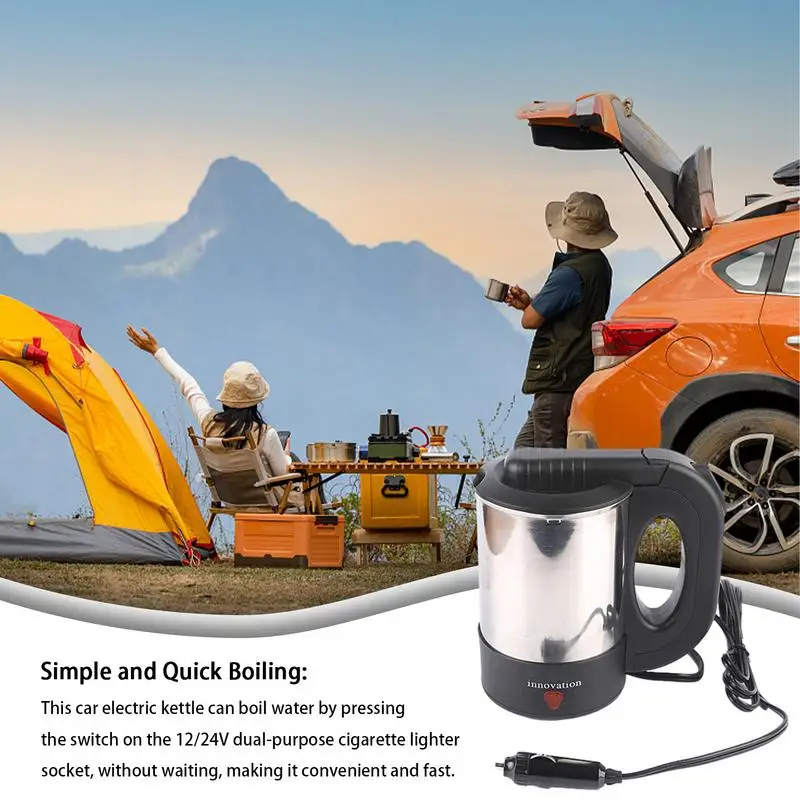 Car Electric Kettle 12V/24V 500ml Car Truck Heating Cup Automatic Shut off Coffee Mug Water Bottle Stainless Steel Water Heater