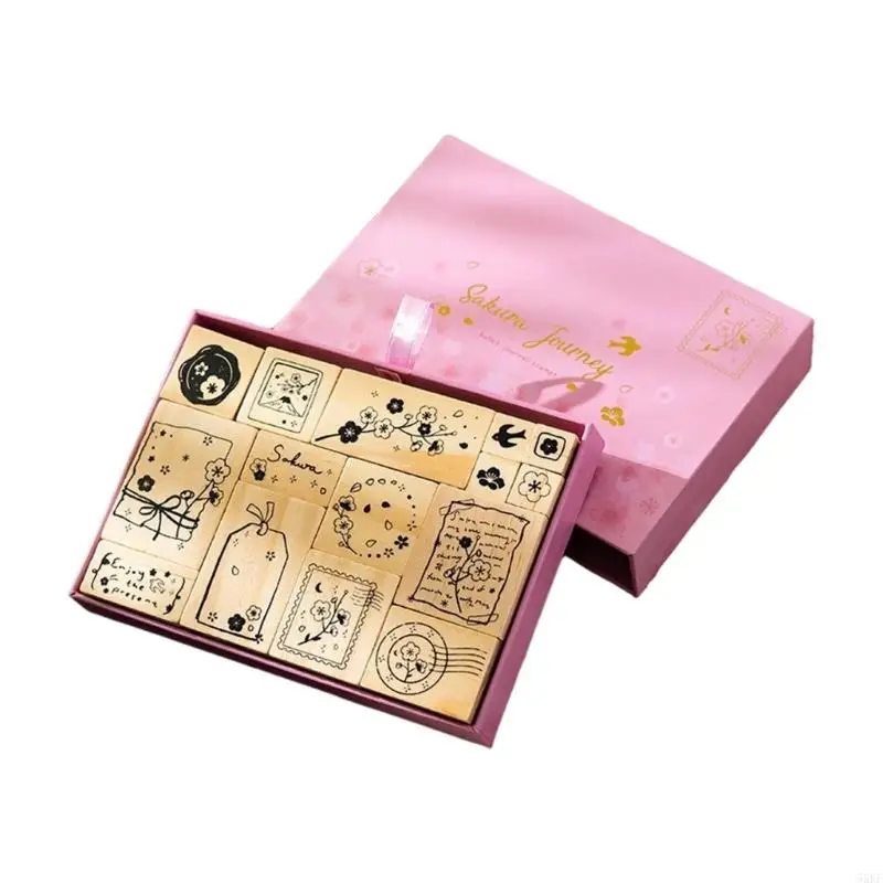 Wooden Rubber Stamps Set Decorative Stamps Set for Journaling,Scrapbooking,DIY Craft,Card Making Stamper Seal Set 55KF