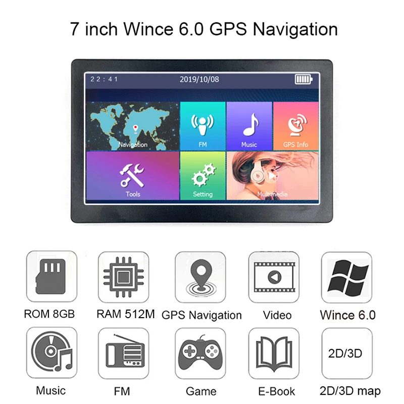 7 inch Capacitive 512M 8G Truck GPS Navigation Car Gps Navigator wince 6.0 FM Europe USA Canada gps map