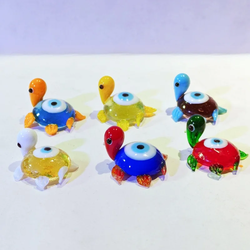 

6pcs Japanese Style Mini Glass Turtle Figurine Cute Cartoon Animal Home Car Tabletop Ornament Kawaii Decor Accessories New