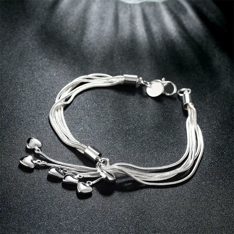 Nieuwe Charme 925 Sterling Zilver 8 Inch Kwast Hart Ketting Armband Voor Vrouwen Mode Sieraden Geschenken Feest Accessoires