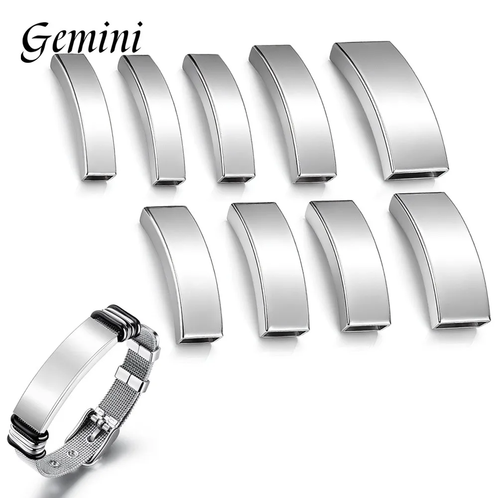 10Pcs Stainless Steel Mirror Finish Slider Curved Tube Bead Slide Charm for Leather Cord DIY Jewelry Making Bracelet Accessories