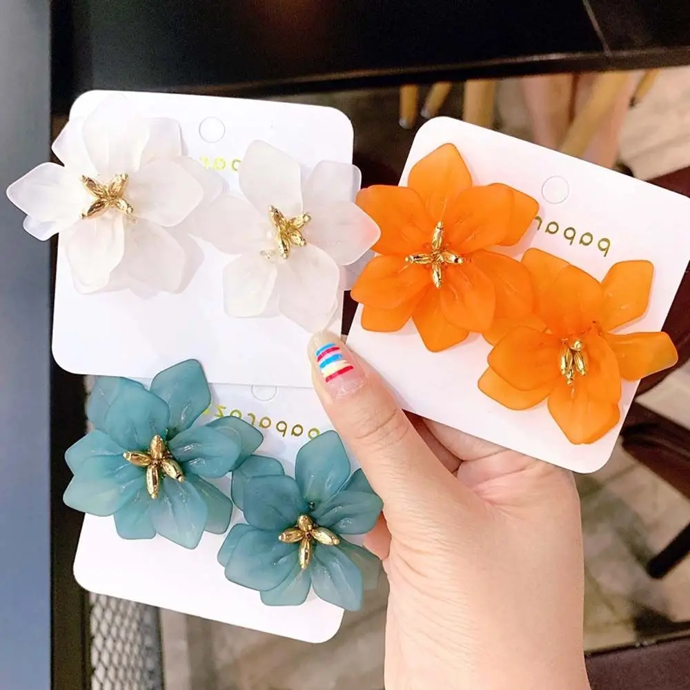 NEW Design Hyperbole Resin Flower Earrings Women Acrylic Big White Orange Green Flower Holiday Party Earrings Gifts ForGirl