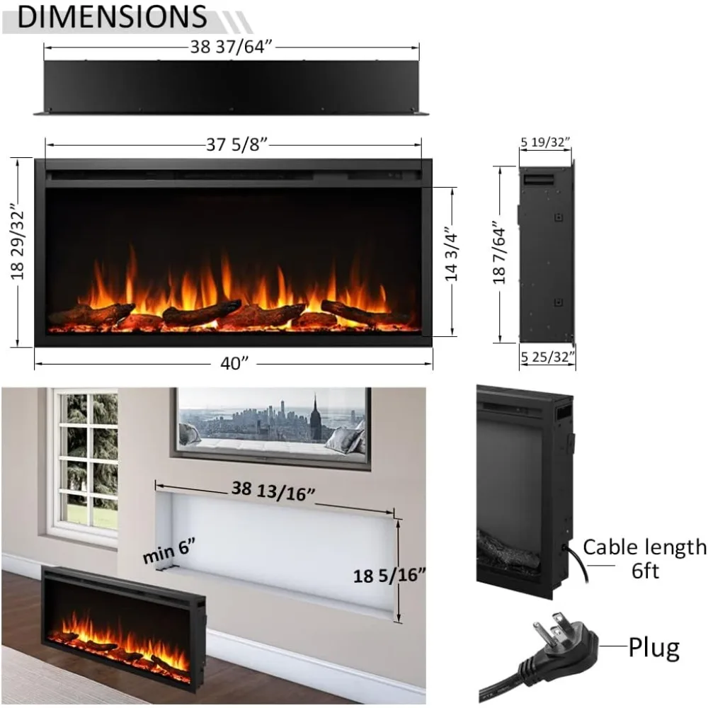 40" W Austin in Wall Recessed & Wall Mounted Electric Fireplace (EF286A)