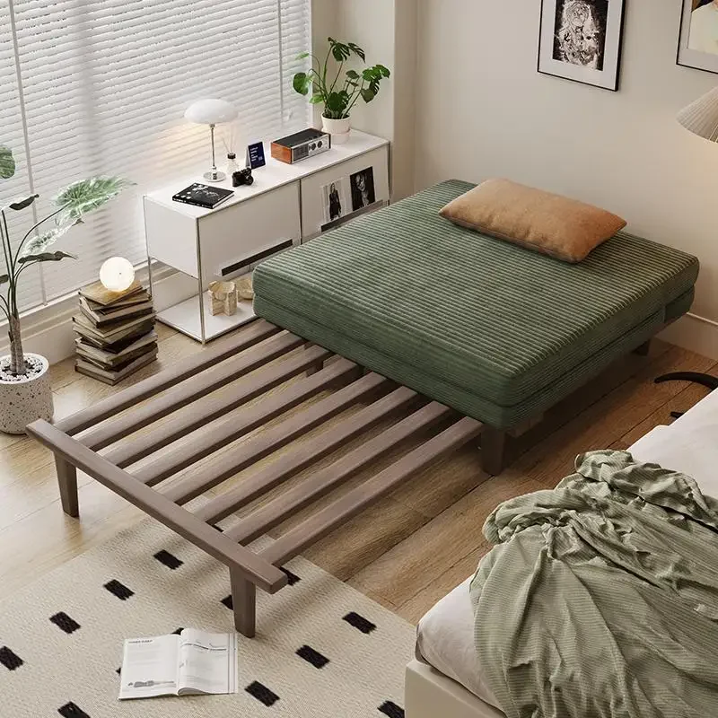 

Japanese-style solid wood sofa bed foldable dual-purpose simple small apartment living room study single retractable bed