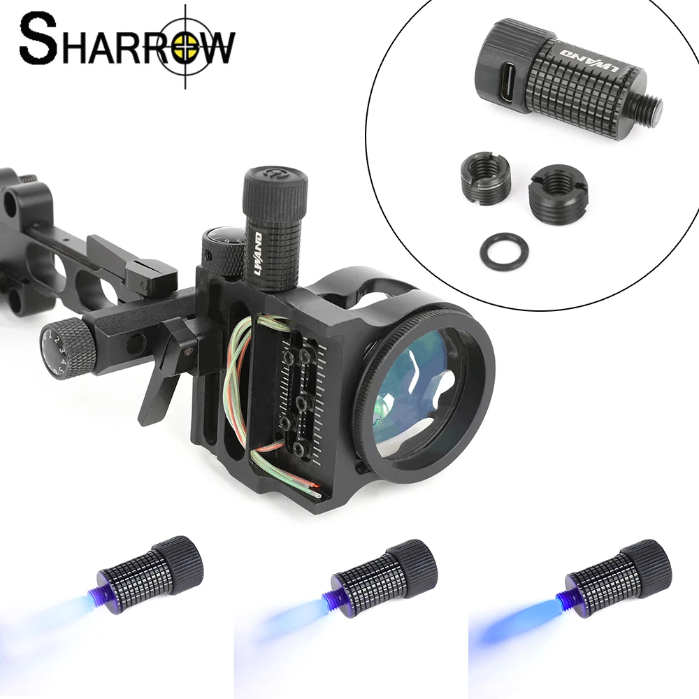 Archery Bow Sight Device Aiming Light Rechargeable Screwed-Fitting 6/9/11mm 3 Gear LED Adjustable for Bow Sight Accessories