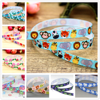 DHK 3/8'' 5yards Dinosaur Elephant Owl Turtle Animal Printed Grosgrain Ribbon Hairbow Headwear DIY Decoration OEM 9mm C1338