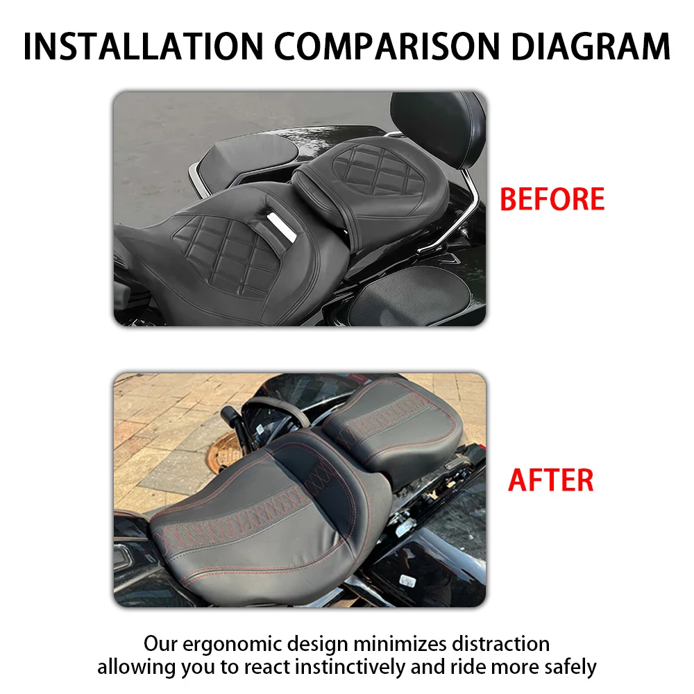 Motorcycle Front & Rear Seat Cushions For Harley Touring Road Glide Street Glide Special FLTRX 2023 2024 Driver Passenger Pad