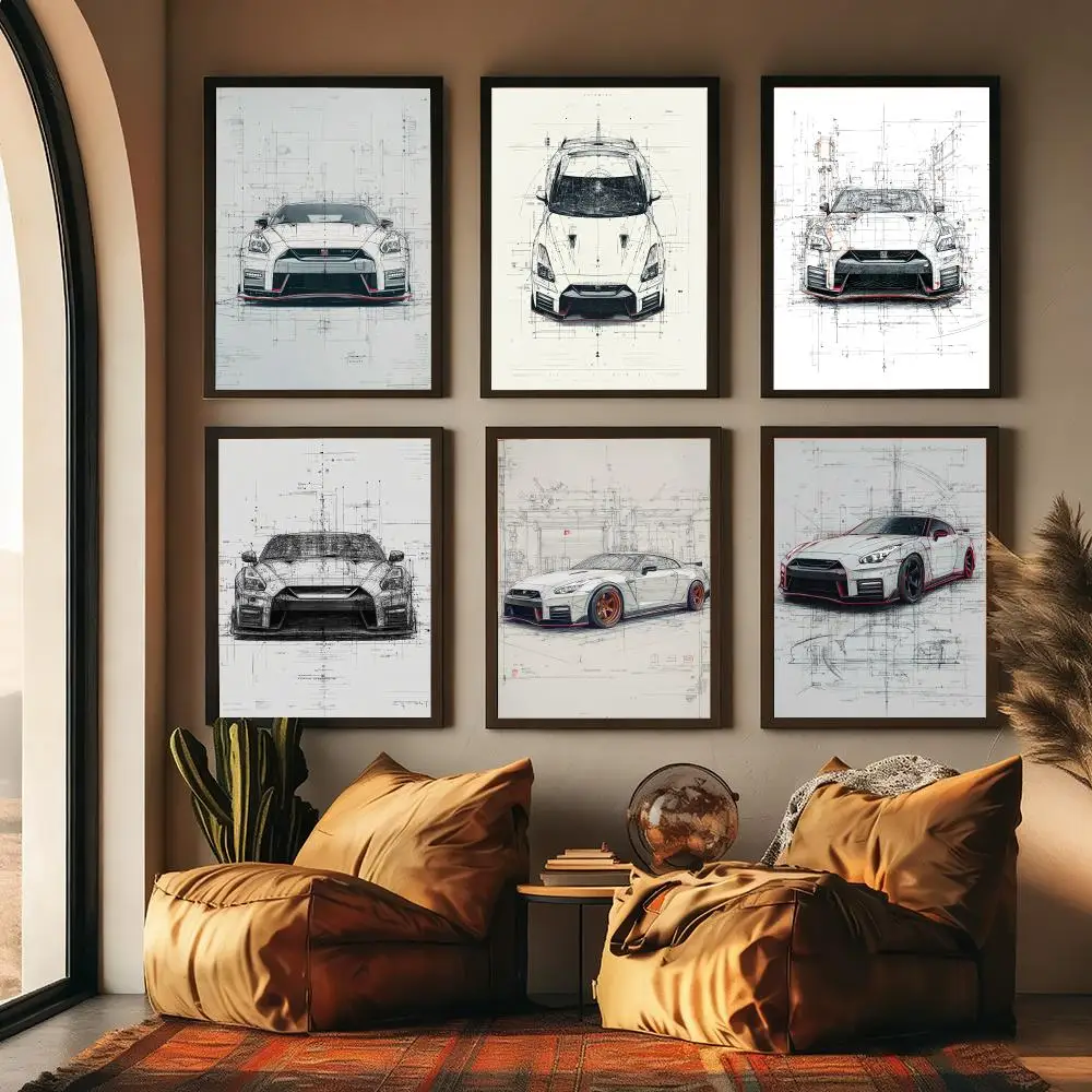 N-Nissan GTR-R35  Painting Calligraphy High-Quality Cotton Canvas Poster Wall Art for Living Room Modern Coffee House Decor
