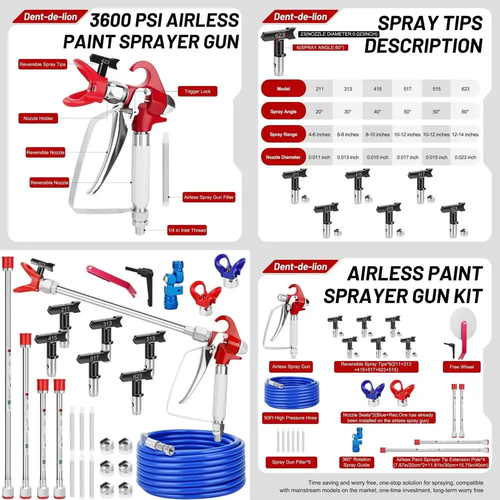 

Professional Air Spray Gun Kit for Painting with 6 Tips, Filters, Extension Rods, Hose, and Accessories