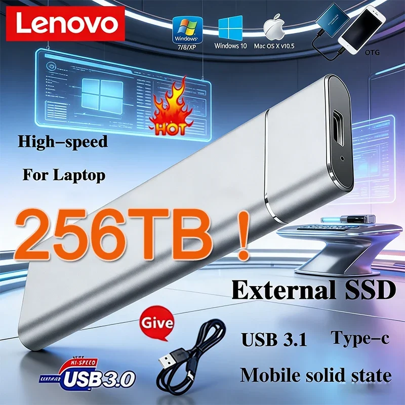 

Портативный SSD-накопитель Lenovo Mini 256 ТБ, 1 ТБ, 2 ТБ, высокоскоростной оригинальный SSD, внешний жесткий диск USB 3.0 для компьютера и ноутбука