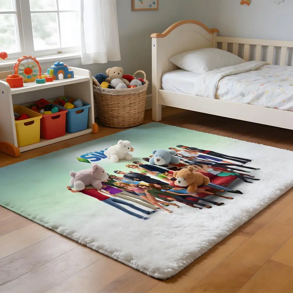 

Floor Mat Soft Flannel Rug Non-Slip Absorbent Mat for Bathroom Bedroom Home Decor Anime Fun T-The S-Sims