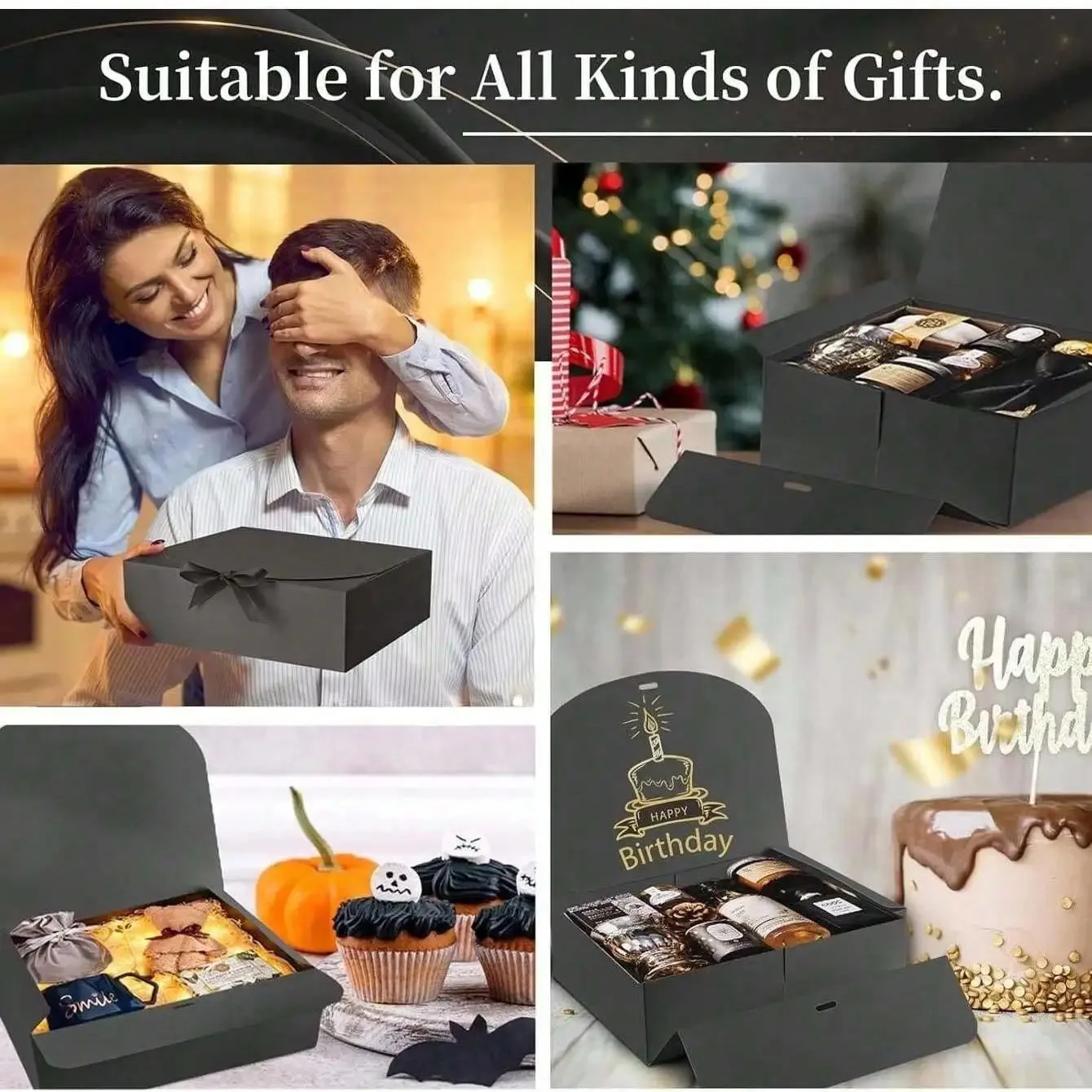 1/5 Stück schwarze Geschenkbox mit Deckel, schwarze Deluxe-Geschenkbox mit Band, Trauzeugen-Antragsbox, Brautjungfernboxen, Abschlussgeschenke – Detail 2
