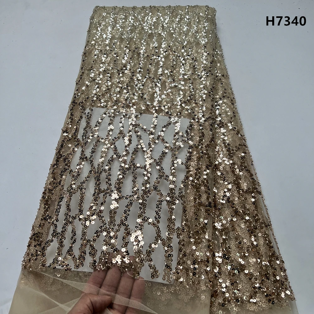 2024 African Nigerian High Quality Tulle With Embroidery Sewing Sequins  Net Cloth Beads Stone Prom Dresses Lace Fabric 5Yards