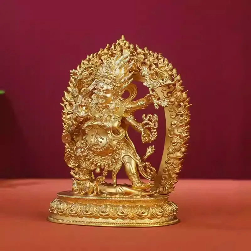 -style portable six-armed Mahakala guardian bronze statue, a large black Buddha, for use in Tibetan Buddhist home worship