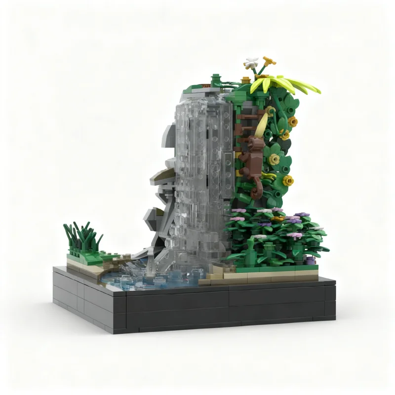 865pcs MOC Pirates CARVED GOD WATERFALL - Sacred Islanders Shrine Ritual Fire & Fishing Model Building Blocks Christmas Gifts